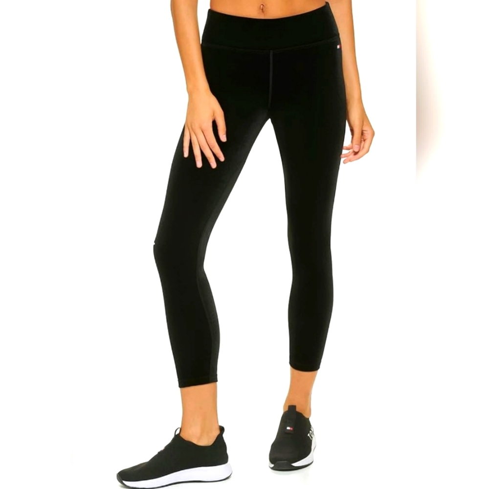 Tommy Hilfiger Black Faded Edge Yoga Workout Logo Midrise Leggings Sz Med